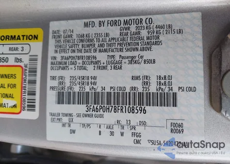2015 Ford Fusion Se from USA, damaged, VIN 3FA6P0H78FR108596